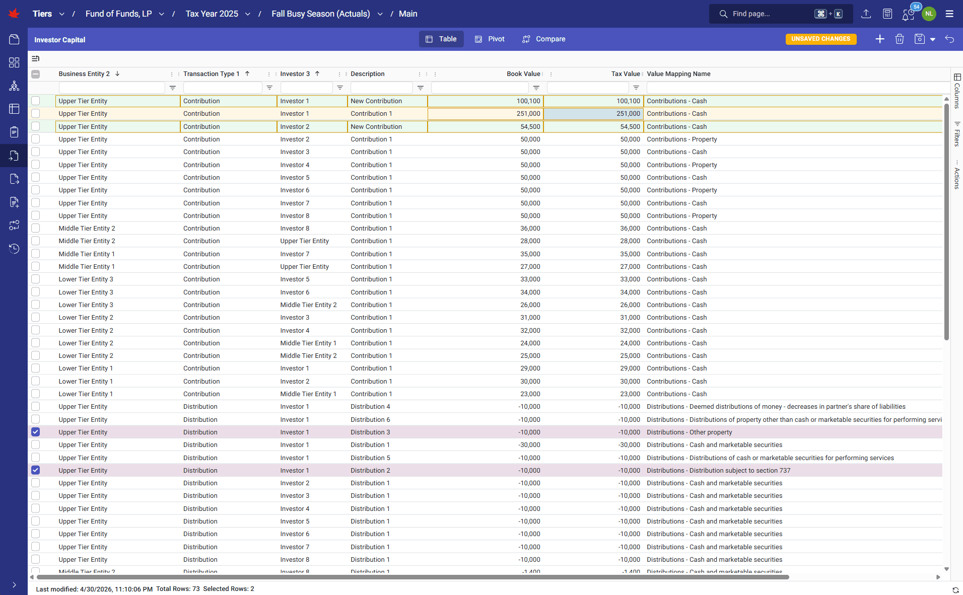 TIERS screenshot showing making Adds, Edits, Deletes
