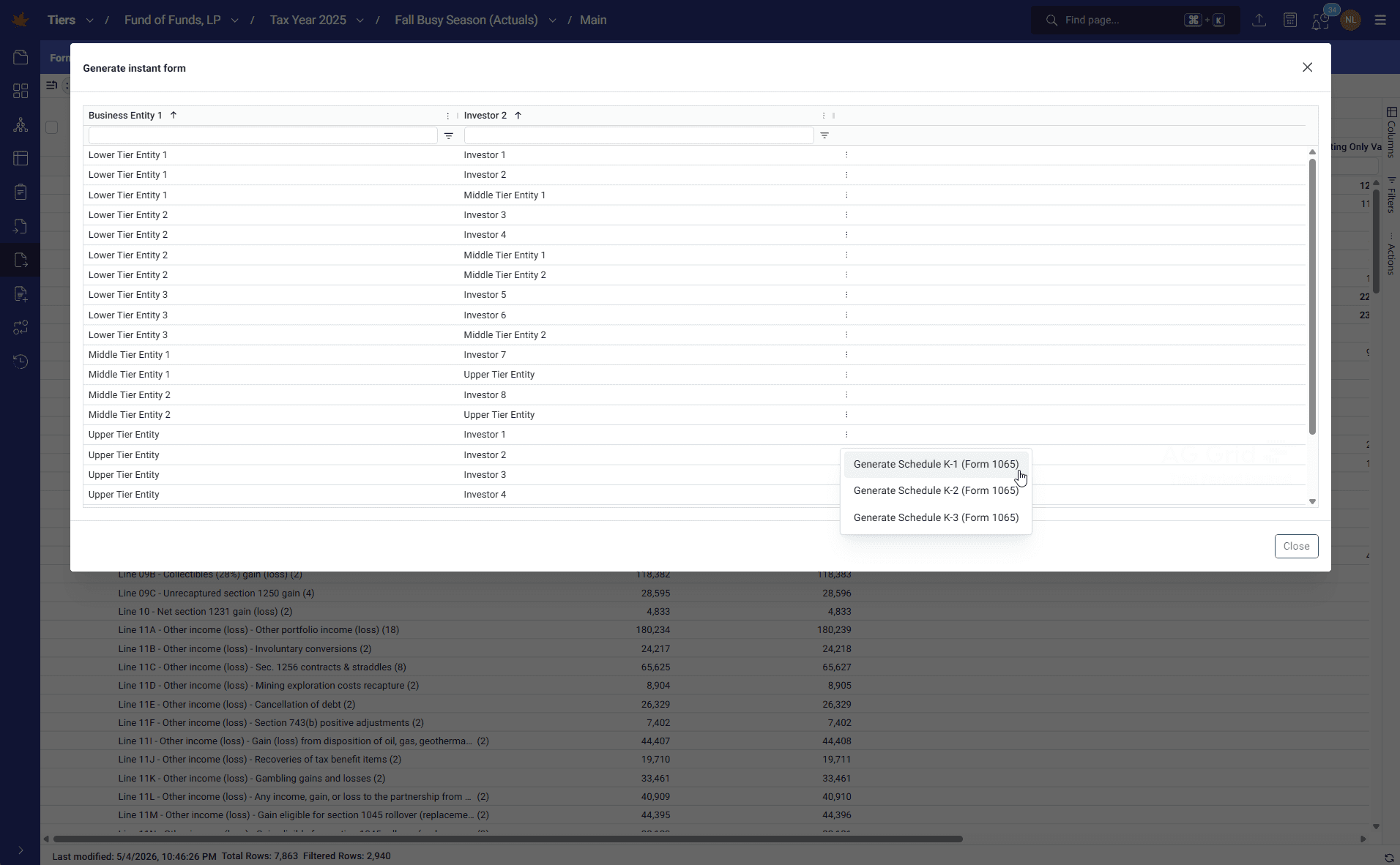TIERS screenshot showing instant Forms Menu