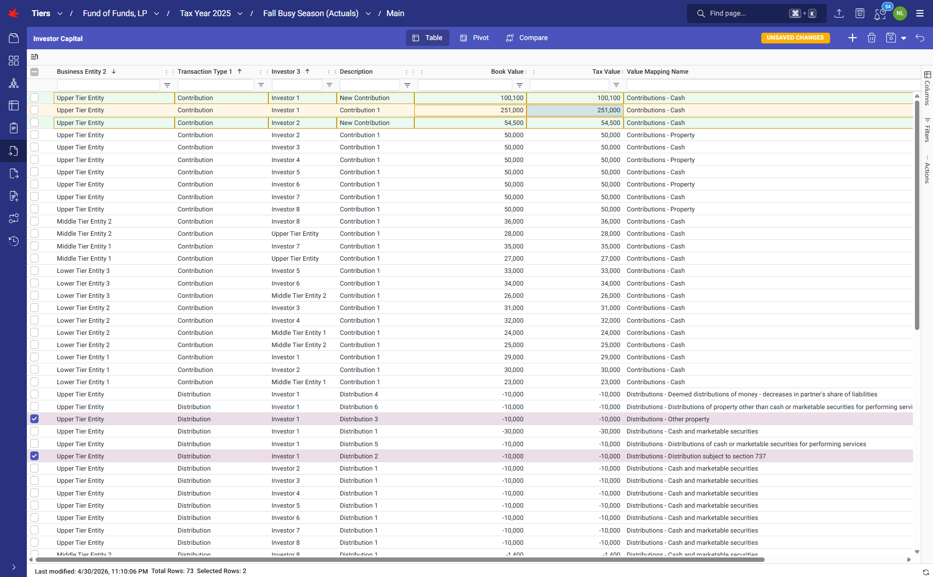 TIERS screenshot showing making Adds, Edits, Deletes