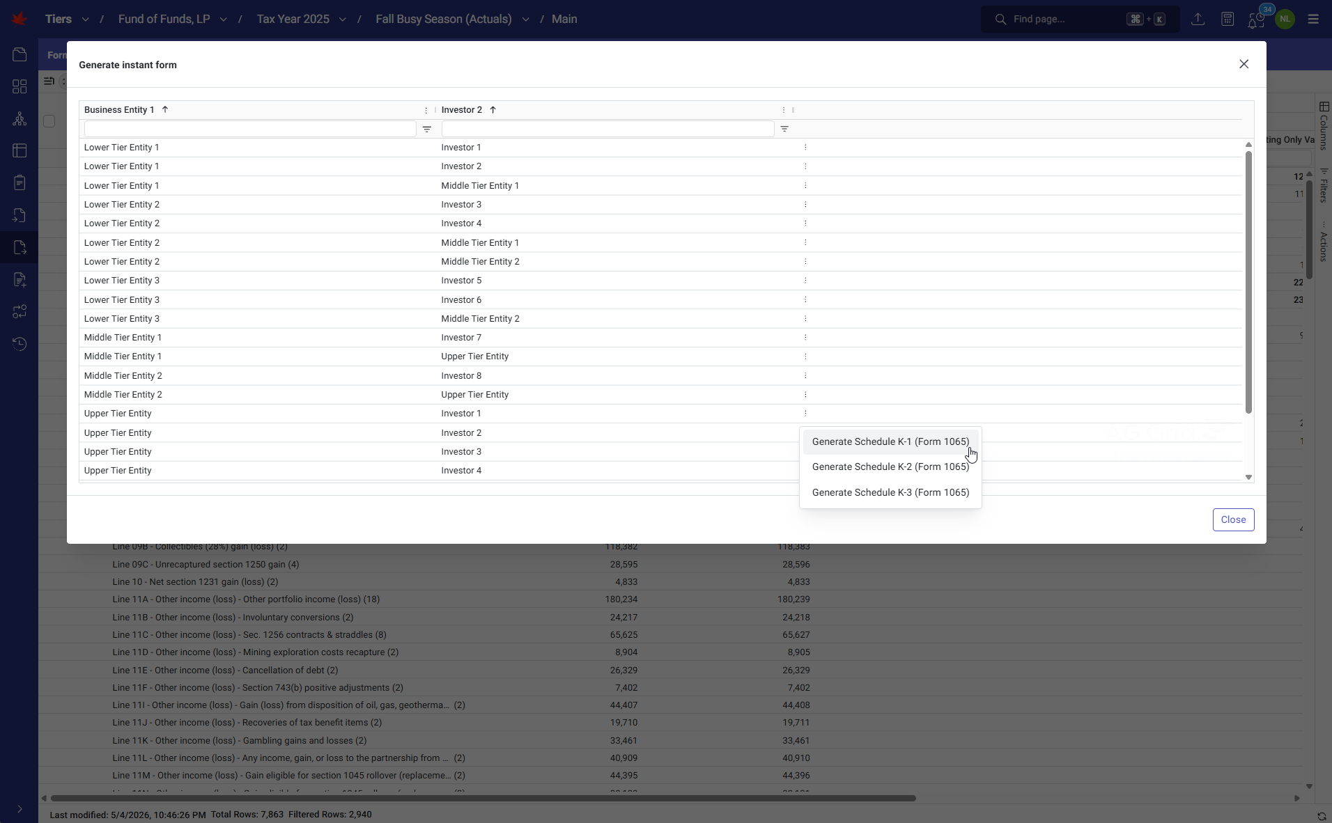 TIERS screenshot showing instant Forms Menu